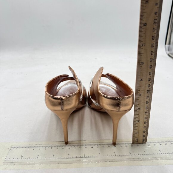 FSJ Champagne Pointy Toe Mules Sandals High Heels Double Straps Slide Sandals - Picture 5 of 8